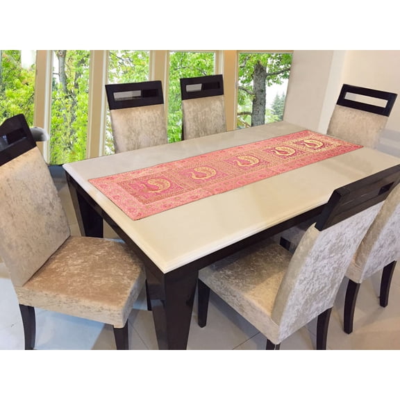 Stylo Culture Brocade Jacquard Coffee Table Runner Baby Pink Rectangular Bohemian Traditional Living Room Decor Peacock Floral Decorative Center Table Cloth | 60x16 Inches ( 152 x 40 cm)