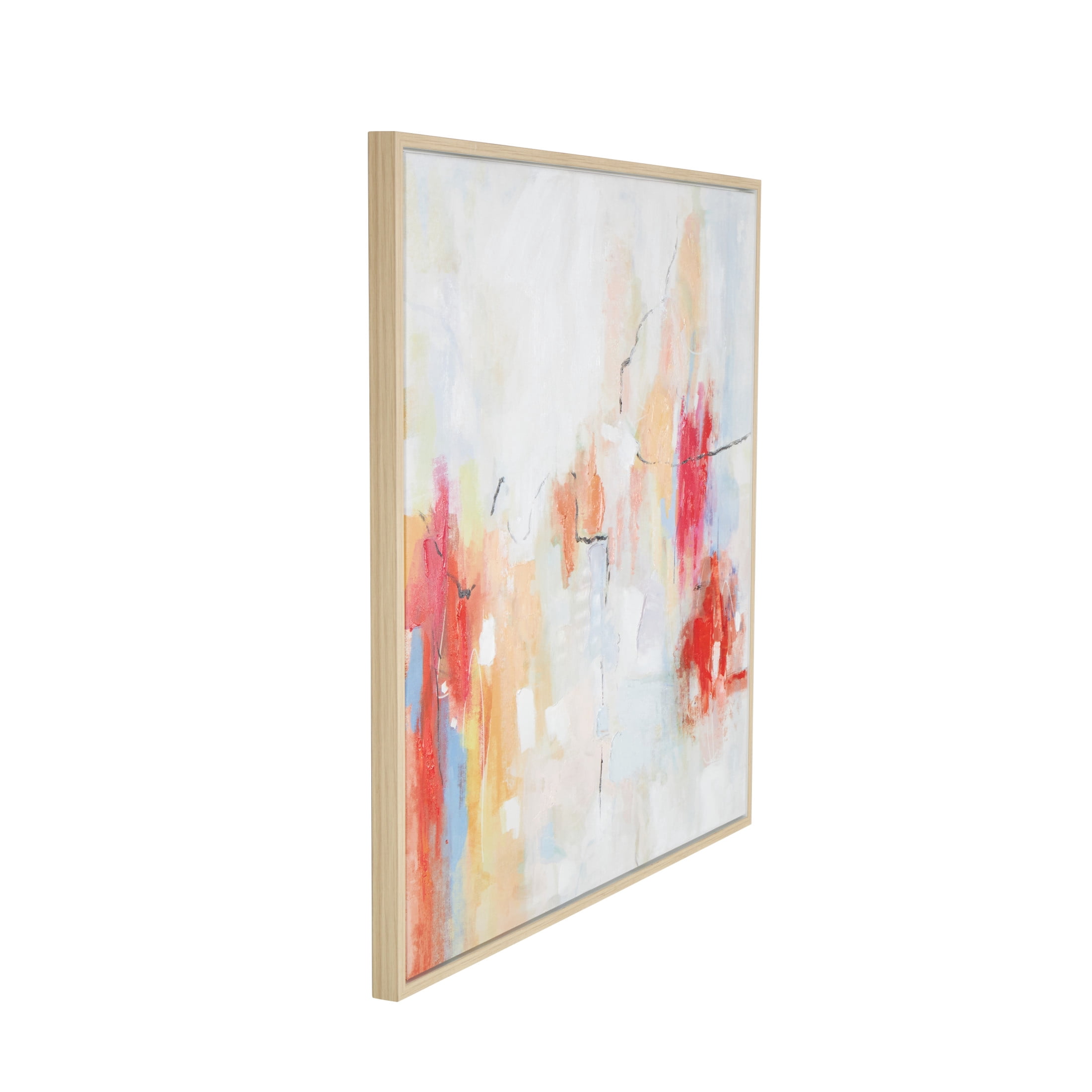 40" x 40" Watercolor Blotch Abstract Framed Wall Art with Light Brown Frame, by DecMode