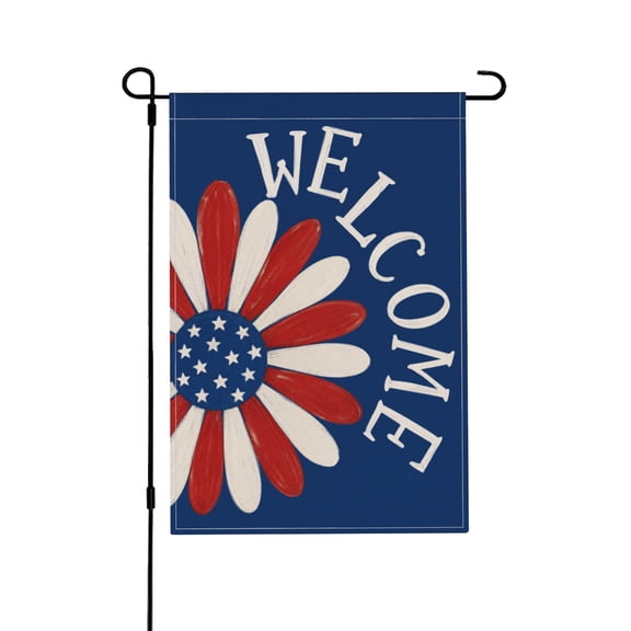 Garden Flag Welcome Patriotic Red White Blue Flower Outdoor Decor 12x18