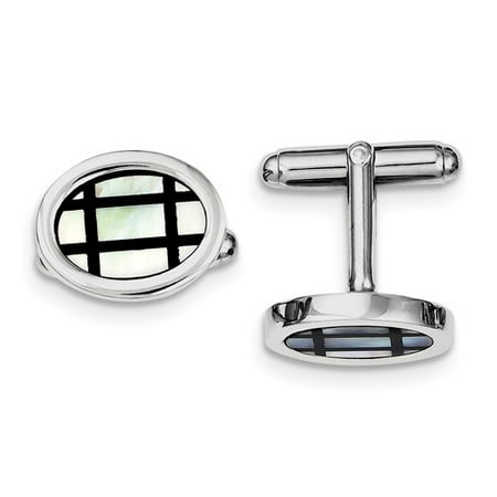 Sterling Silver with Mother of Pearl and Black Enamel Cuff Links