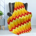 thumbnail image 4 of Yellow Chevron Soft Flannel Fleece Throw Blanket, Arrows Geometric Design in Vibrant Warm Colors Waves Classical, Cozy Plush for Indoor and Outdoor Use, 60" x 80", Red Apricot Marigold, by Ambesonne, 4 of 5