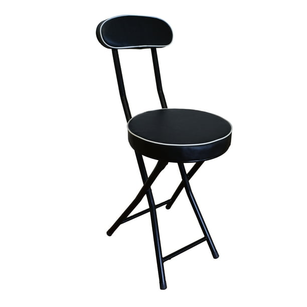 Storage Solutions Folding Stool with Extra Thick Cushion and Back Rest