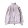thumbnail image 2 of ZHOGXU Big Kids Girls Cardigan Long Sleeve Stand Collar Knit Double Zipper Design Solid Color Warm Comfortable Sweater Top For Daily Wear Purple 11-12 Years, 2 of 8