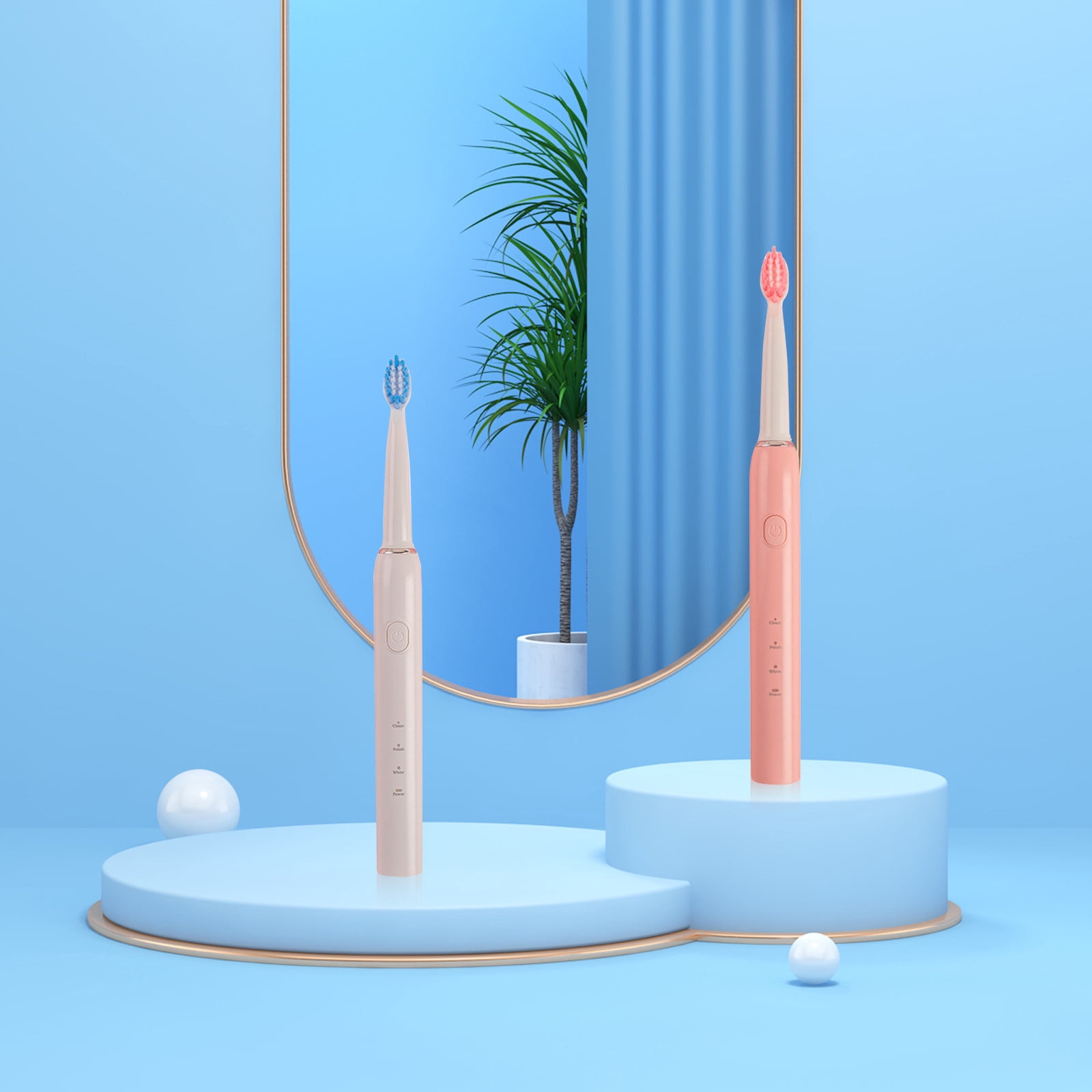 Wovilon Portable Toothbrush Toothes Brush For Adults With 8 Replacement Whitening Cleaning Electronic Families Couples White