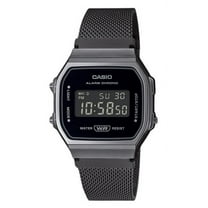 Casio Unisex 21 Mm Vintage Stainless Steel Mesh Bracelet Wristwatches, Black, (A168WEMB-1B)