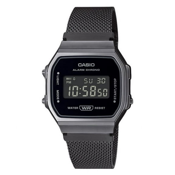 Casio Unisex 21 Mm Vintage Stainless Steel Mesh Bracelet Wristwatches, Black, (A168WEMB-1B)