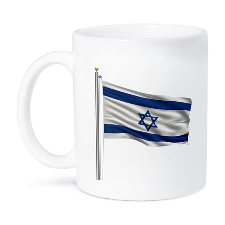 3dRose, Flag of Israel on a flag pole over white Israeli, 11oz Mug