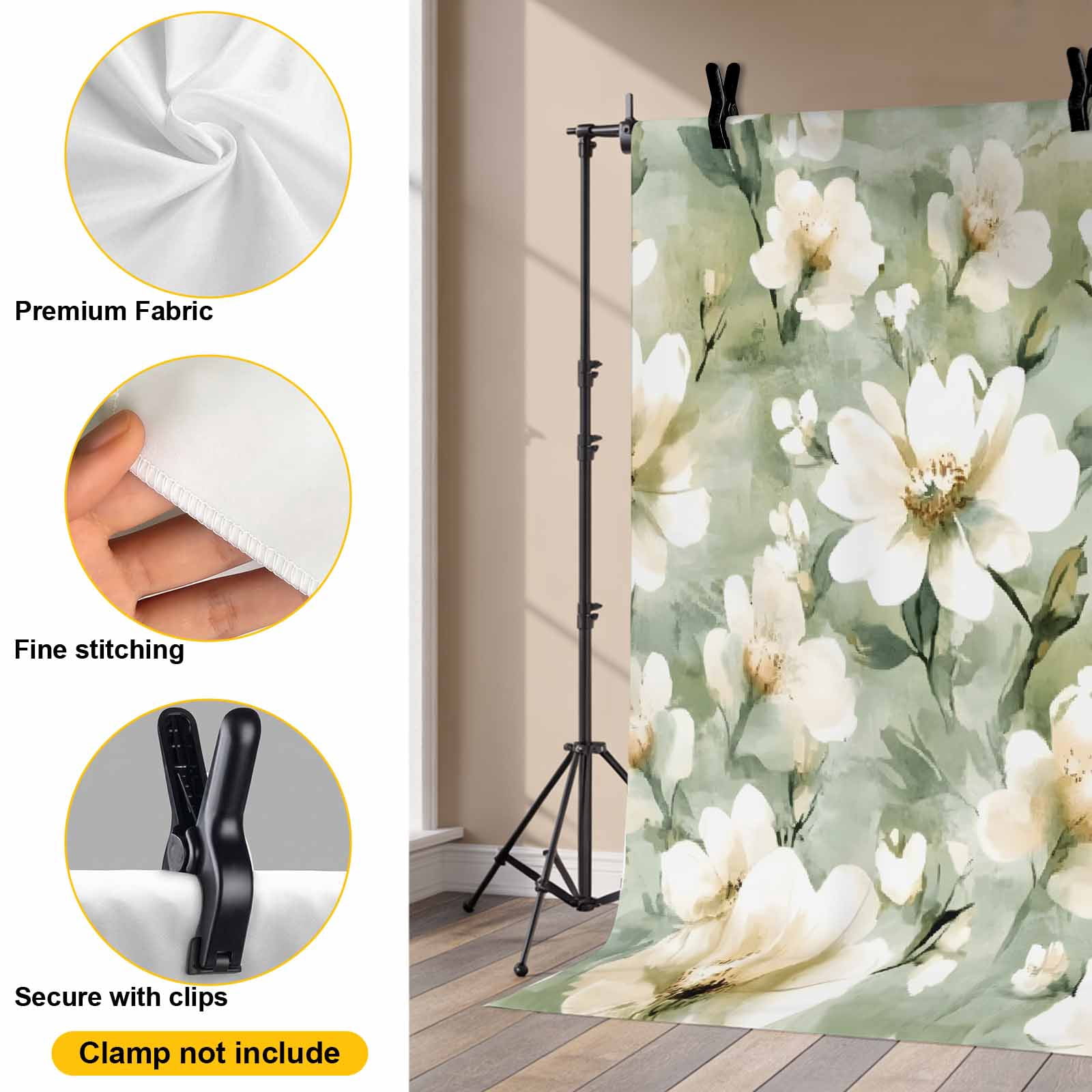 Retro White Backdrop for Photography, Floral Blooming Watercolor Sage Green Oil Paint Photo Backdrop Portrait Background Party Banner Photo Backgrounds for Studio Booth Props, 7x5ft