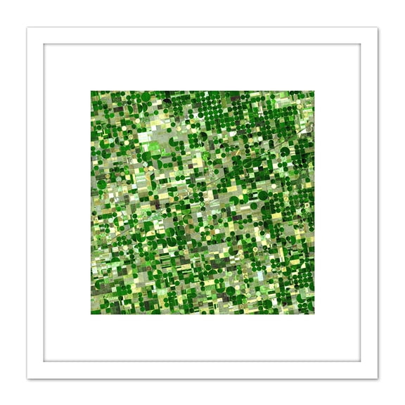 Crops Kansas Satellite Image Photograph 8X8 Inch Square Wooden Framed Wall Art Print Picture with Mount