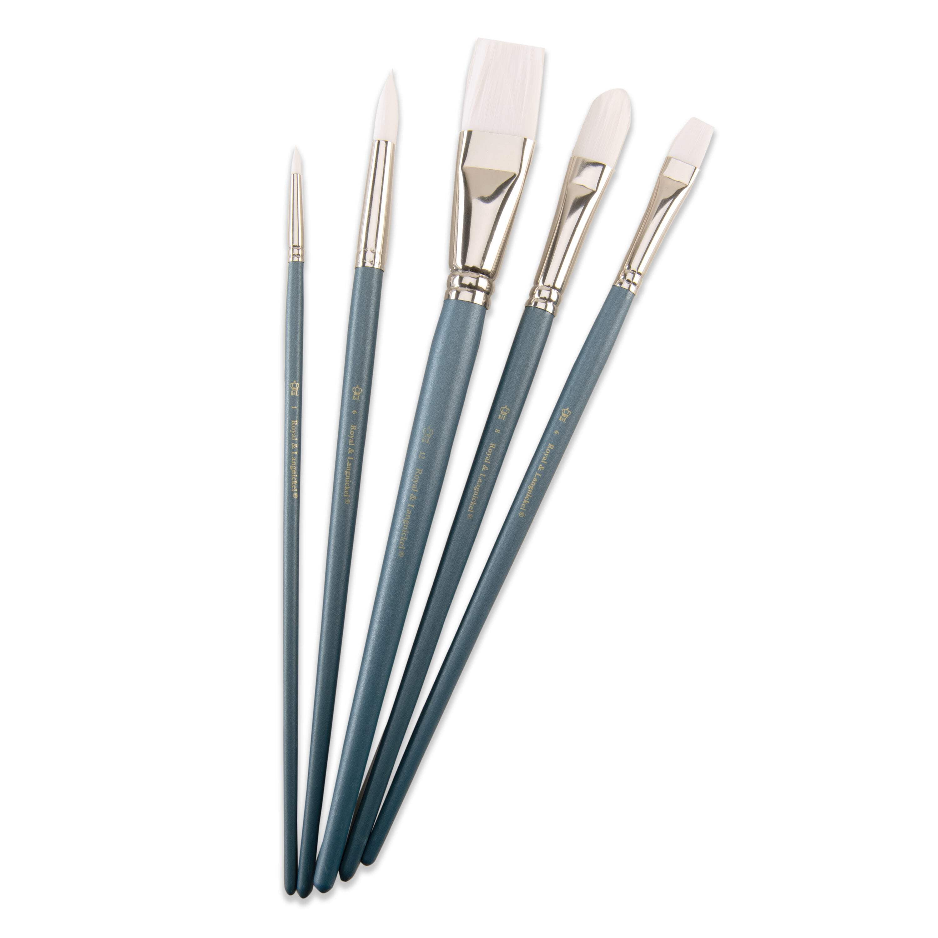 (2 pack) Royal & Langnickel Assorted Shaped White Taklon Art Brushes 5 piece