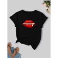thumbnail image 2 of Lips Printed Round Neck T-shirt, Spring And Summer Casual Short Sleeve Tops For Women, 2 of 8