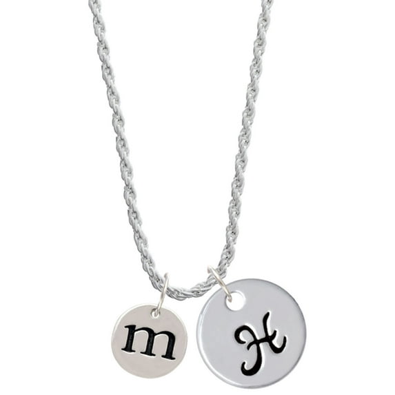 Delight Jewelry Silvertone Disc 1/2'' Initial - m - Silvertone Script Initial Disc - H - Charm Necklace, 20"+3"