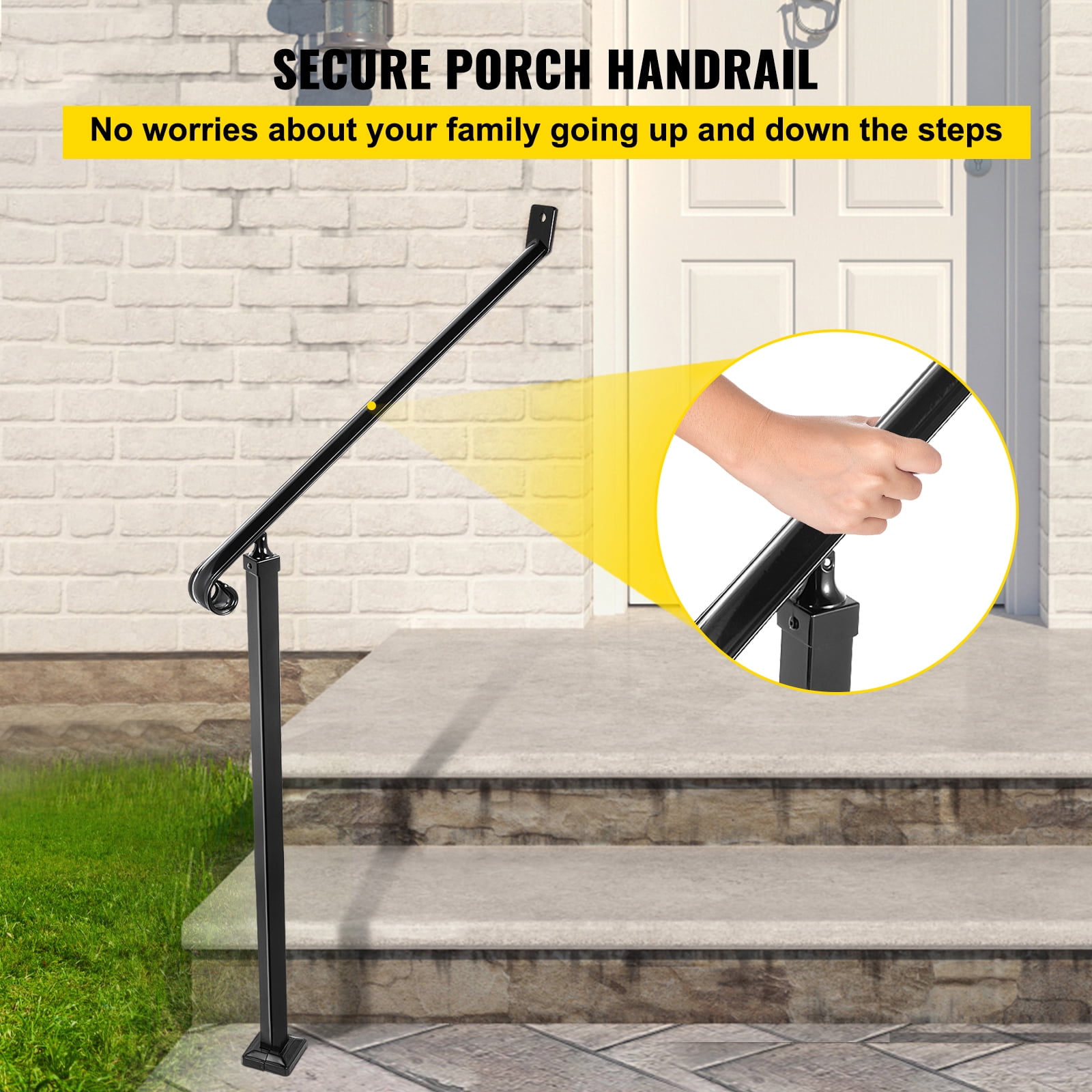 BENTISM 2 Step Handrail Iron Railings for Outdoor Steps 40 MM Pipe Iron Handrail Stair Railings for Steps Black Iron Railings for Steps Wrought Iron Handrail Step Railing Handrails
