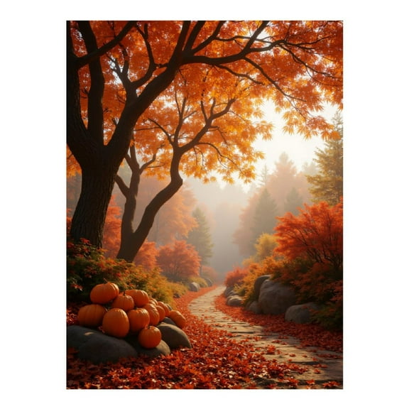 Diamond Art Kit for Adults, Autumn Pathway Pumpkins Trees Diamond Painting for Adults Beginners, 5D DIY Diamond Art Painting Kits, Colorful Diamond Painting Craft for Home Decor 12x16