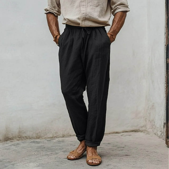LIBRCLO Mens Pants - Lightweight Cotton Linen Pants for Men, Breathable Summer Comfort, Size L