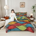 thumbnail image 3 of jejeloiu Bohemian Geometric Striped Queen Comforter Set,Colorful Vinatge Abstract Line Bedding Sets,Boho Exotic Style Bedding Comforter Set For Auldts,Microfiber Bedroom Decor Reversible,3 Pieces, 3 of 8