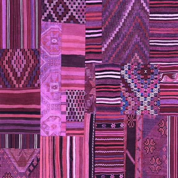 Ahgly Company Indoor Square Patchwork Purple Transitional Area Rugs, 5' Square