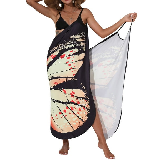 Bulingna Women Swimsuit Cover-up Summer Butterfly Spaghetti Strap Bathing  Suit Wrap Dress Beachwear Sarong 
