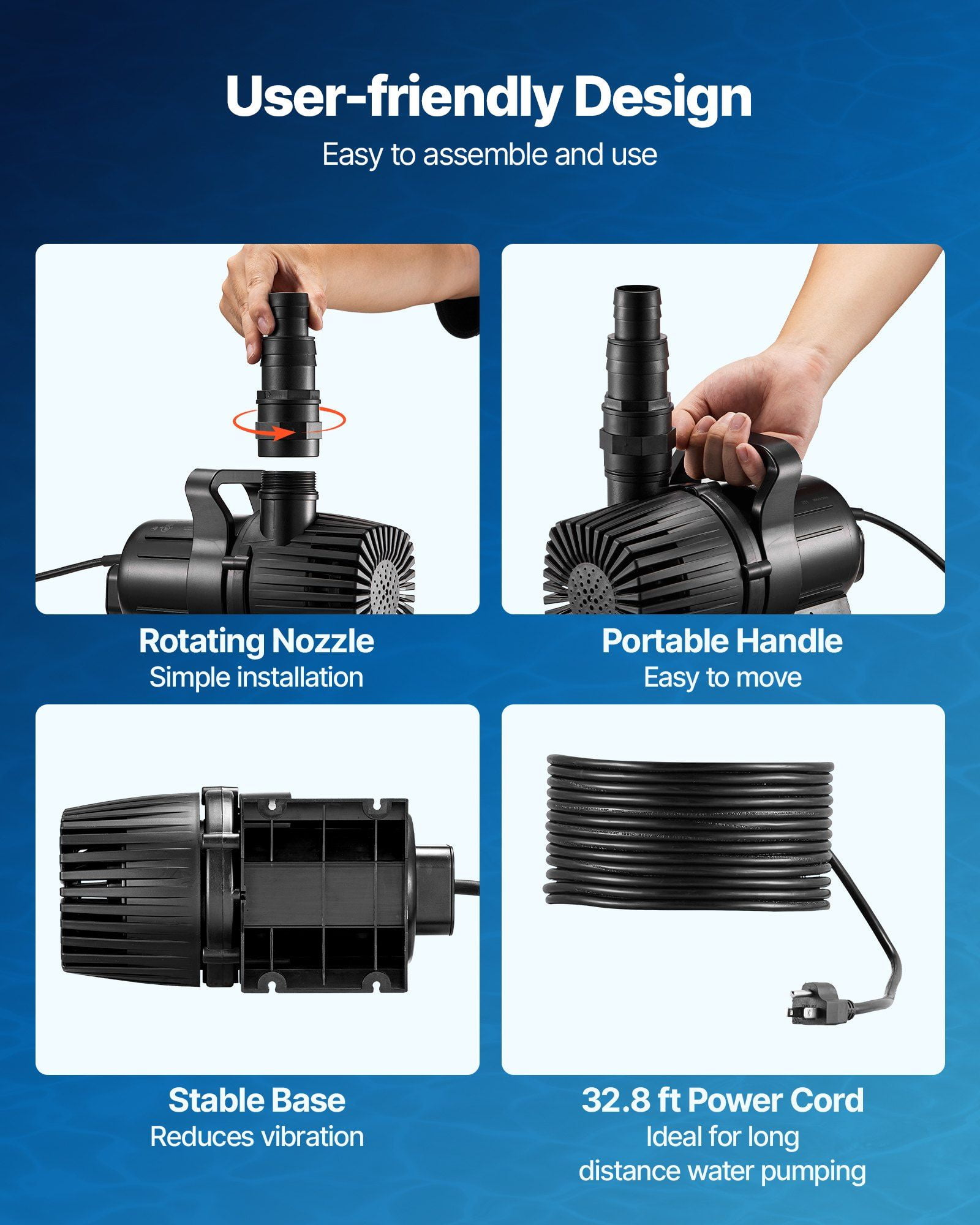 280W 4500GPH Submersible Aquarium Water Pump 16.4 ft Lift Height 180 Degree Adjustable Flow Direction for Pond Fountain Waterfall Fish Tank