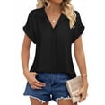 thumbnail image 3 of UVN Blouses for Women Summer Short Sleeve Work Shirts Dressy Casual V Neck Print Tops, 3 of 9