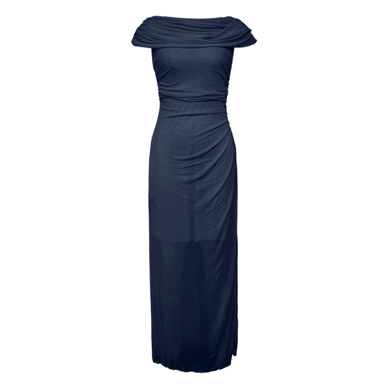 Xiaocha Womens Cap Sleeve Draped Maxi Dress Ruched Waist Floor-Length Dresses Formal Wedding Guest Evening Gown, Women's, Size: 4XL, Blue