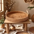 thumbnail image 4 of QUTETN Handwoven Rattan Tray with Dual Handles – Round Heat-Resistant Serving Tray for Fruit, Bread, Snacks, Tea – Home Decor & Storage Basket, 4 of 5