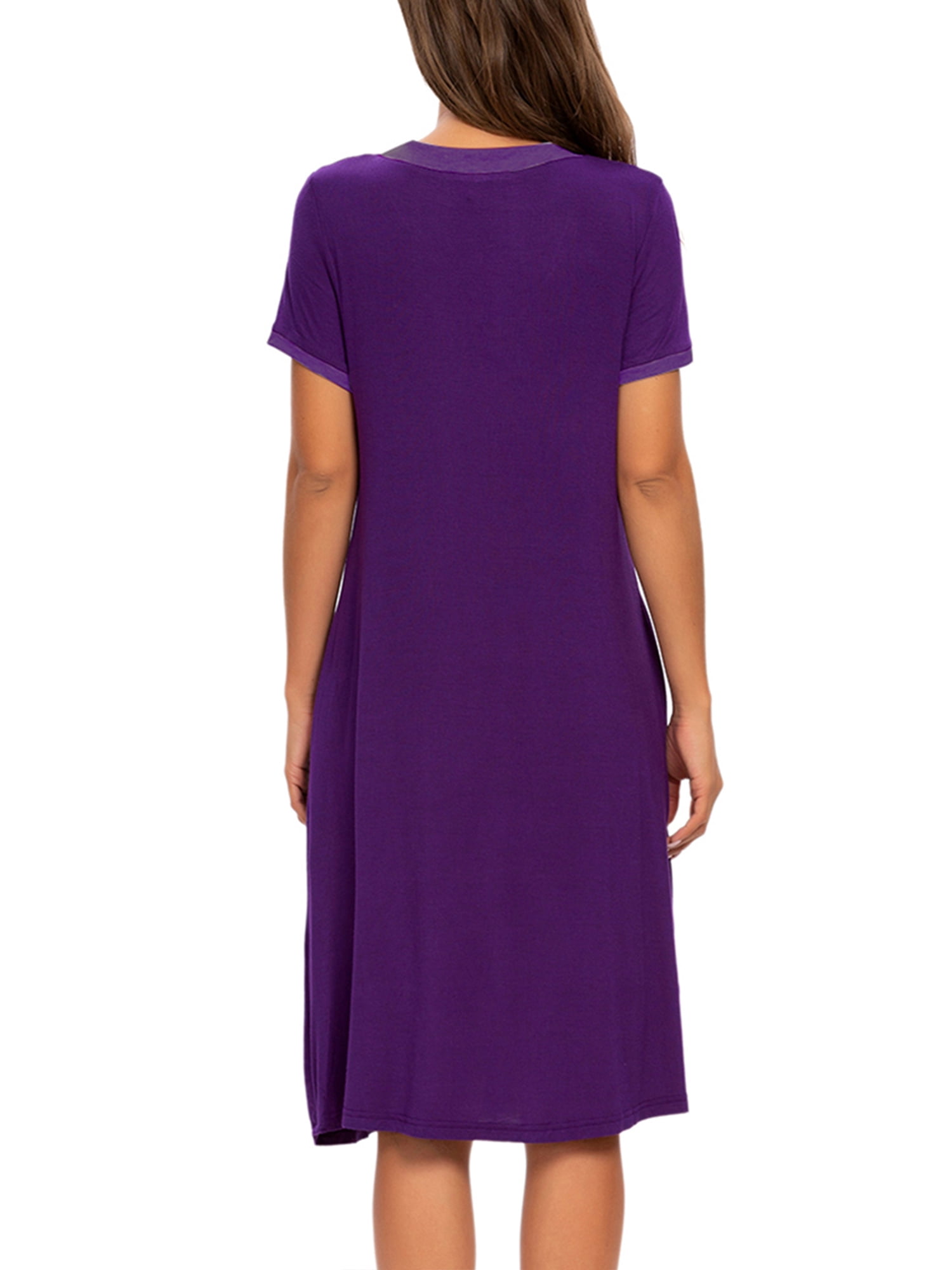 Unique Bargains Women's Pajama V-Neck Nightshirt Sleepwear with Pockets Lounge Nightgown
