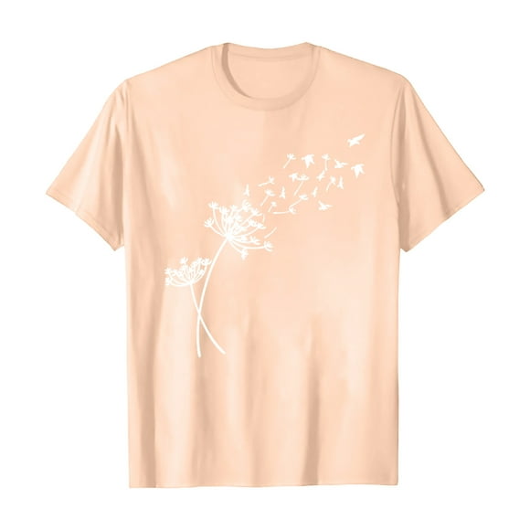 Alitao Graphic Tees T Shirts Cute Round Neck Sunflower Wildflower Flower Lovers Graphic Casual Printed Tee Tops Tshirts Shirts Summer Tops Beige M