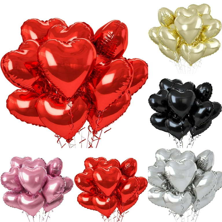 20-Pack 18-Inch Red & White Polka Dot Heart Balloons - Foil Mylar Balloons For Valentine's Day, Weddings, Parties