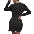 thumbnail image 3 of GigrtiJin Sweater Dress for Women V Neck Long Sleeve Sexy Drawstring Hem Dress Casual Ribbed Knitting Cotton Dresses, 3 of 6