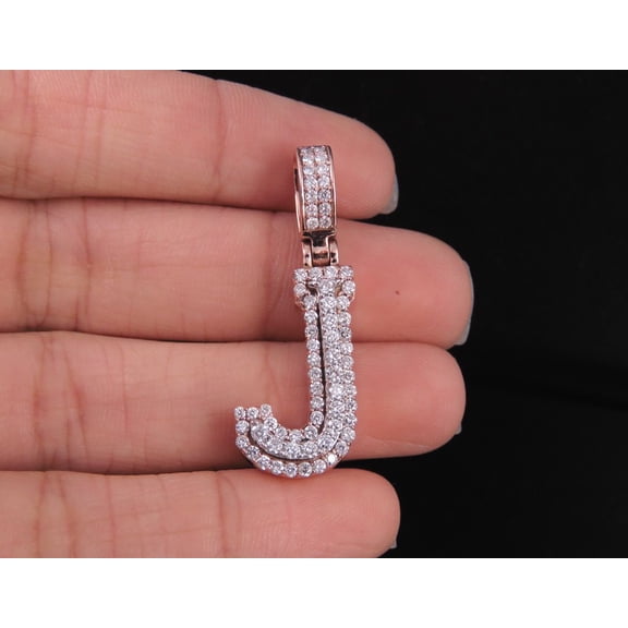 Aishvi Jewels 1.80Ct Round Cut Lab-Created Diamond Initial Alphabet ''J'' Letter Pendant 14K Rose Gold Plated