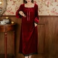 thumbnail image 3 of Defitshape Women's Warm Long Sleeve Nightgown Tea Length NightdressVelvet Sleep Dress Vintage Lace Pleated Burgundy Medium, 3 of 5
