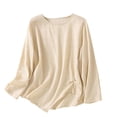 thumbnail image 2 of thefmos Women's Fall Winter Round Neck Long Sleeve Flowy Tops Casual Loose Fit Solid Basic Pullover Blouses Cute Trendy Tunic Shirts for Women Clothes, Beige M, 2 of 6