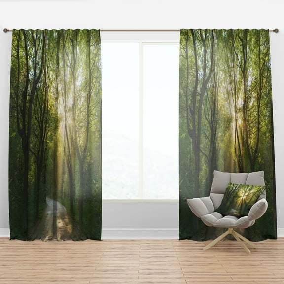 Designart 'Evening in Green Forest' Landscape Curtain Panel