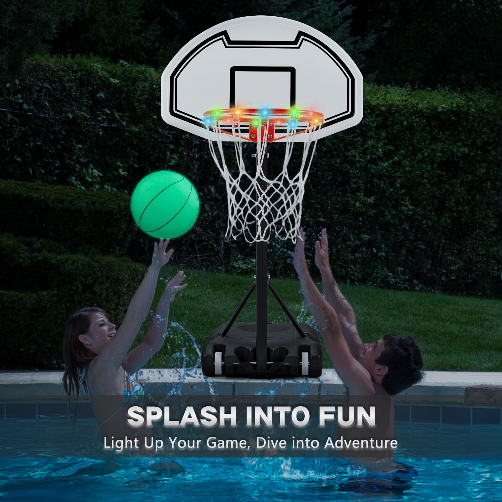 Danrelax 3-4.6 ft LED Pool Basketball Hoop, Poolside Game for Adults & Teens, Black