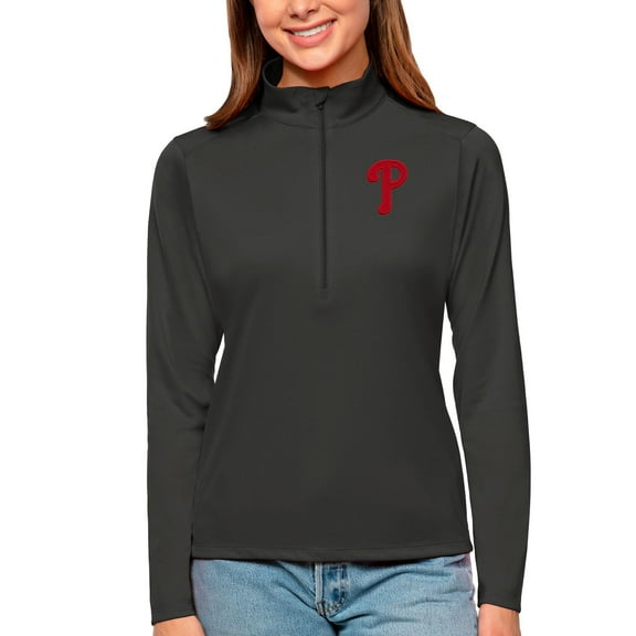 Women's Antigua Charcoal Philadelphia Phillies Tribute Quarter-Zip Pullover Top