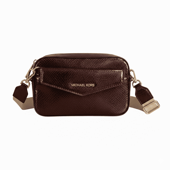 Michael Kors Maisie Crossbody Bag Exotic Print with Gold-Tone Hardware - Oxblood