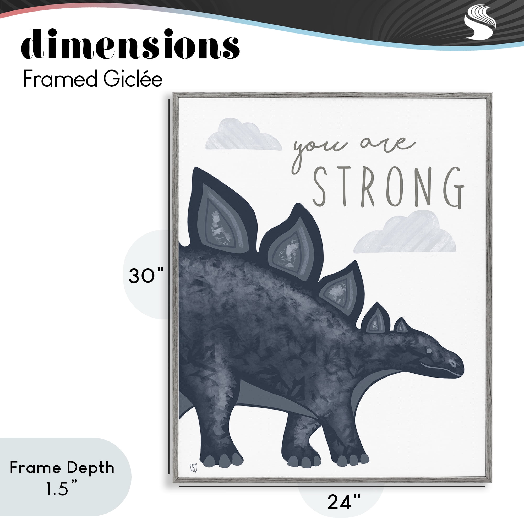 Stupell Industries You Are Strong Dinosaur Gray Framed Giclee Art, design by Elizabeth Tyndall