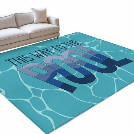 Summer Swimming Pool Area Rugs 8x10ft Pool Text Green Minimalist Texture Floor Rug Non Slip Low Pile Ultra Soft Throw Carpet for Entryway Indoor Entrance Kitchen Bathroom