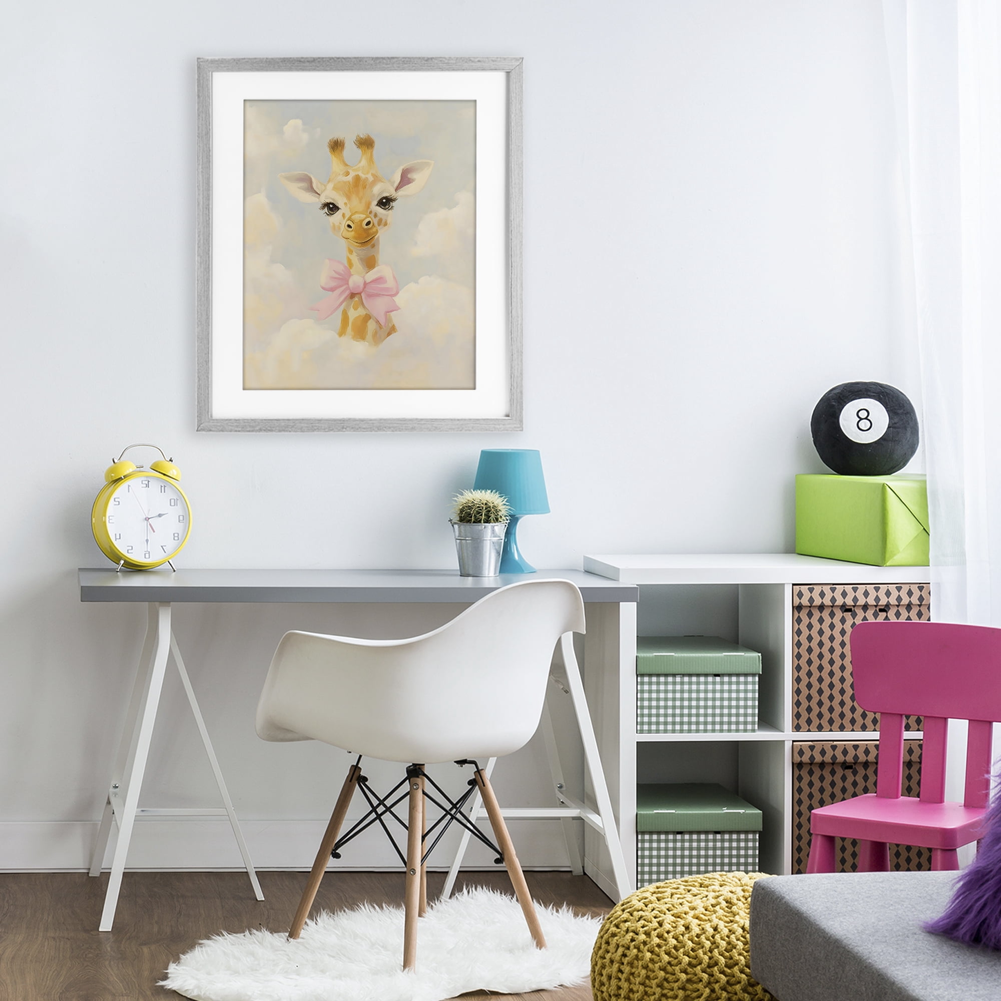 Stupell Industries Charming Giraffe In The Clouds Gray Framed Print Under Glass, design by The Prints Vibe