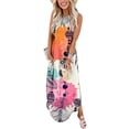 thumbnail image 1 of SMihono Robe Maxi Bohème d'Été pour Femmes Grande Taille Robe Longue Sans Manches Imprimée Col Croisé devant Robe de Plage, 1 of 5