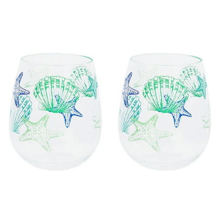 - Dennis East 25247 - Acrylic Shell Print Stemless Wine Glass Size: 18oz Barware Cups and Glasses