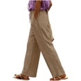 thumbnail image 3 of Plus Size Women's Solid Lace Elastic Waist Long Pants with Side Pockets, Polyester Casual Pants, Mid Waisted Pants, Pants for Women, Straight Leg Dressy Casual Trousers | UKHCCC,Khaki 2XL, 3 of 9