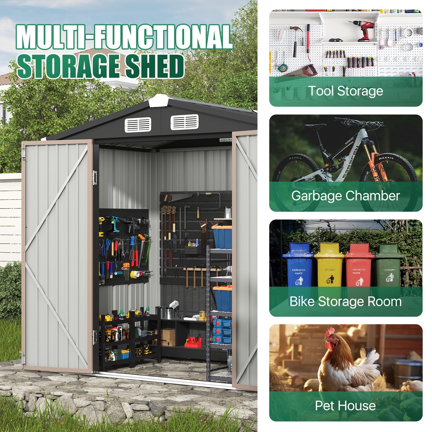 Clouddwell 6 ft. x 4 ft. Outdoor Storage Shed, Metal Garden Shed with Lockable Doors & Sloped Roof for Backyard, Patio, Poolside