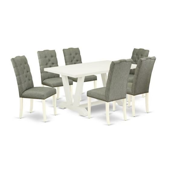 East West Furniture V026EL207-7 - 7-Piece Kitchen Set - 6 Parson Chair and a Dining Room Table Solid Wood Frame