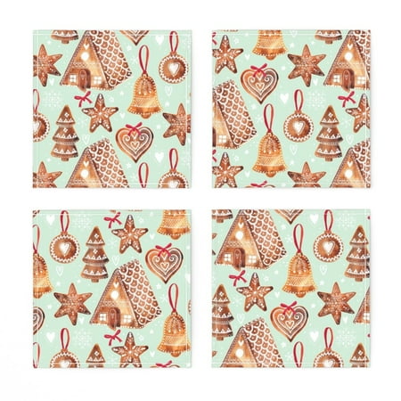 

Linen Cotton Canvas Cocktail Napkins (Set of 4) - Nordic Gingerbread Christmas Winter Festive Holiday Print Cloth Cocktail Napkins by Spoonflower