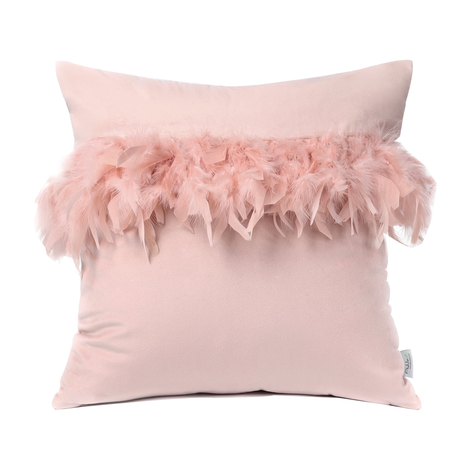 Soft Feather Velvet Modern Cushion, Decorative Couch Pillow, 18" x 18", Light Pink, 2 Pack