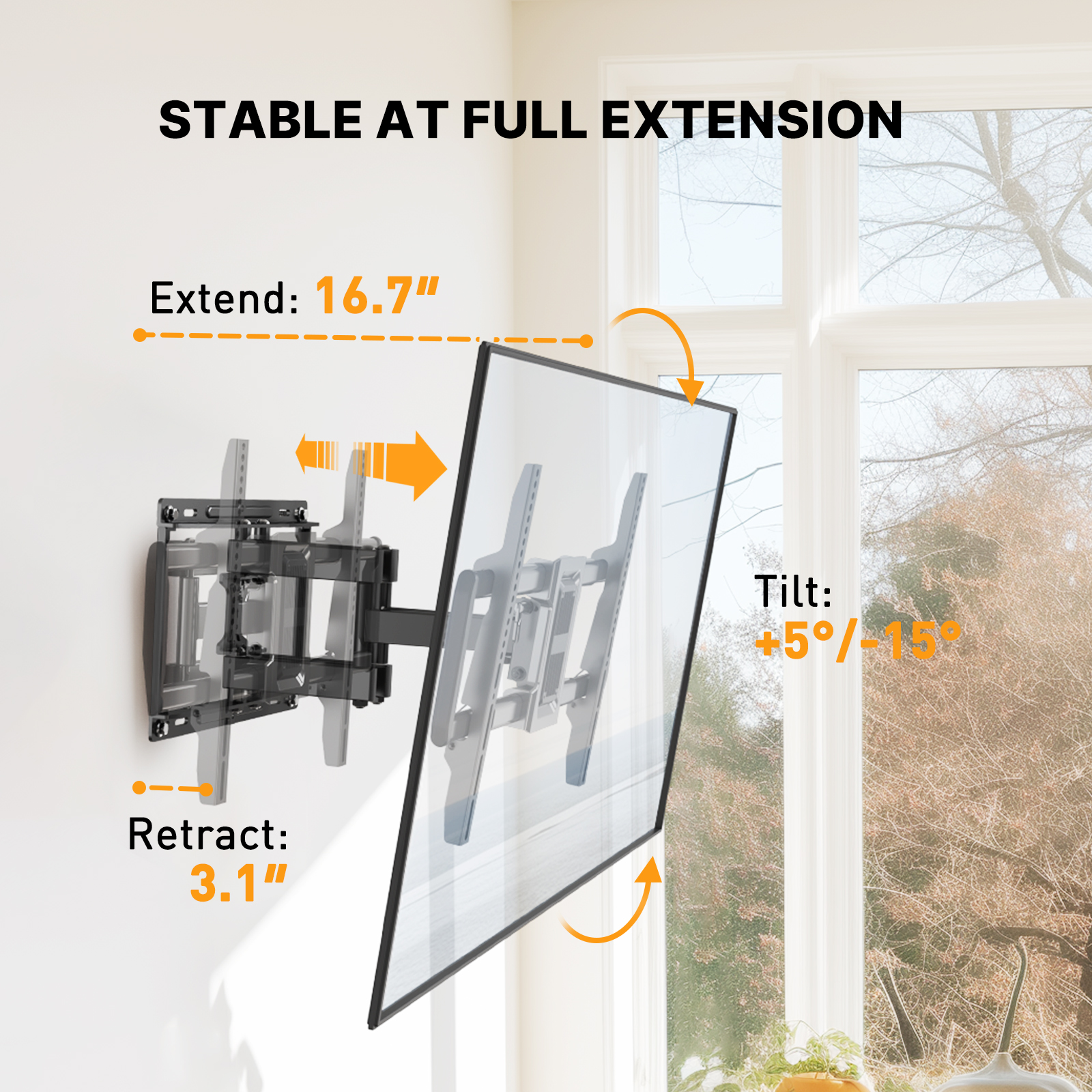Full Motion TV Wall Mount for 40-82 inch TVs with Swivel, Tilting & Extension Max 600x400, up to 100 lbs - image 4 of 7