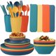 thumbnail image 2 of Vajilla de paja, cuenco de plástico creativo para sopa, plato, taza, juego de vajilla portátil para exteriores con cuchillo, tenedor y cuchara, palillos, 2 of 6