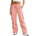thumbnail image 5 of Cargo Sweatpants for Women with Multiple Pockets Wide Leg Sweat Pants Winter Warm Fleece Lined Women's Pants Pink S, 5 of 6
